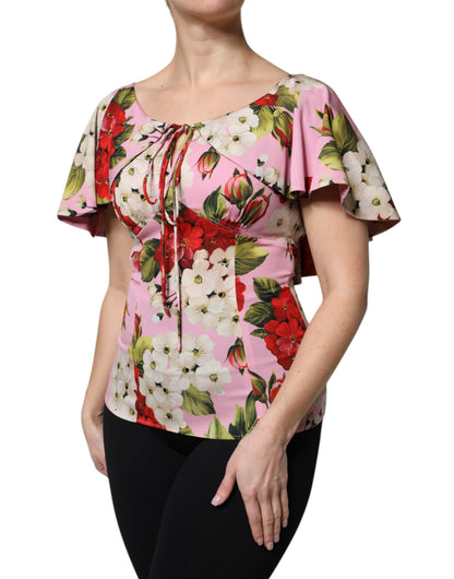 Dolce &amp; Gabbana Rosa Blommig Sidenblus Kortärmad