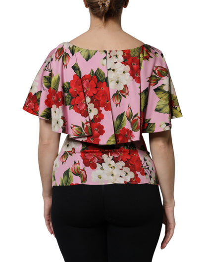 Dolce &amp; Gabbana Rosa Blommig Sidenblus Kortärmad