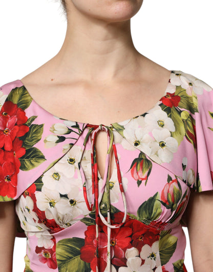 Dolce &amp; Gabbana Rosa Blommig Sidenblus Kortärmad