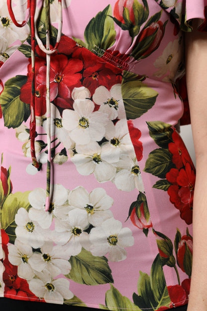 Dolce &amp; Gabbana Rosa Blommig Sidenblus Kortärmad
