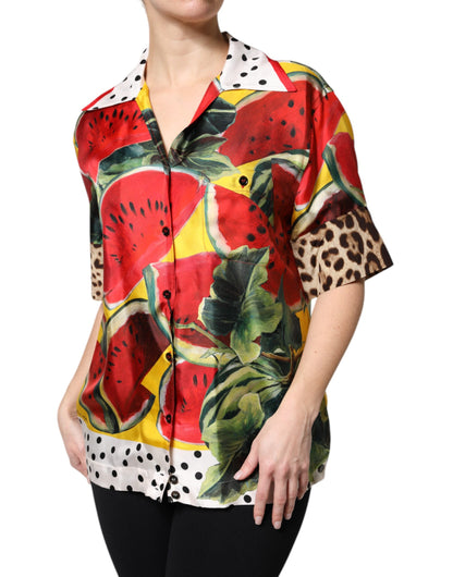 Dolce &amp; Gabbana Flerfarget Vannmelon Krage Skjortopp