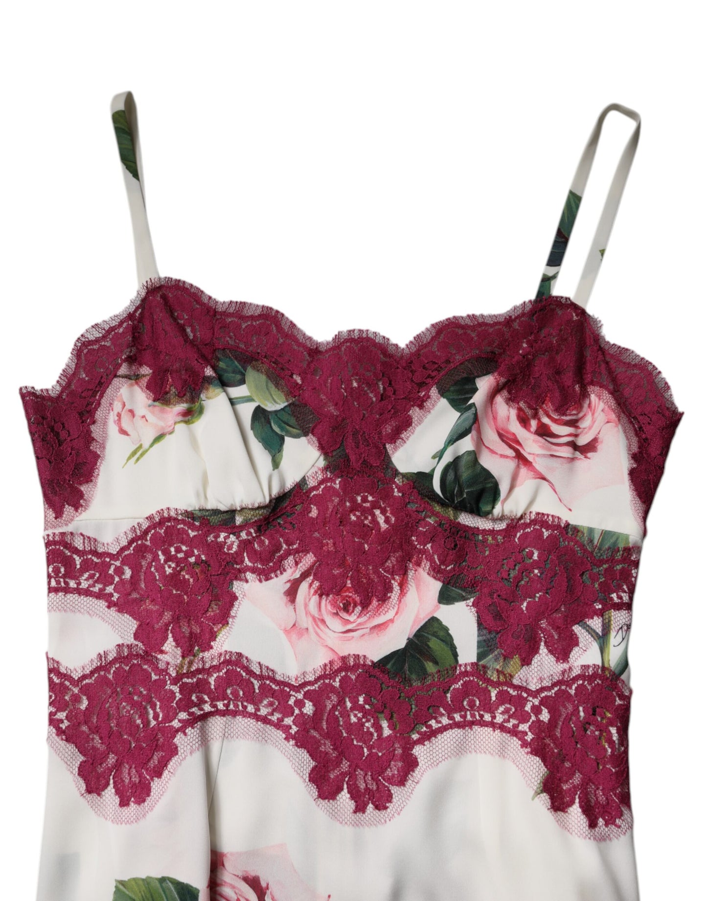 Dolce &amp; Gabbana Vitt Rosmönster Satin Spetslinne Underkläder
