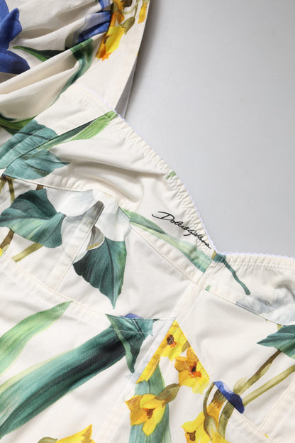 Dolce &amp; Gabbana Vit Blommig Puffärmad Kort Blus Topp