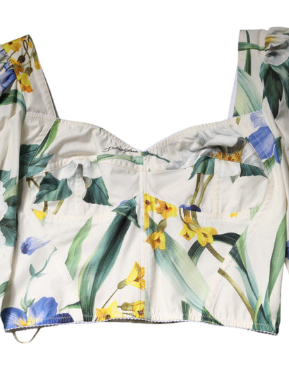 Dolce &amp; Gabbana Vit Blommig Puffärmad Kort Blus Topp