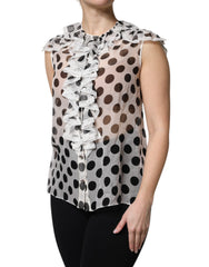Dolce & Gabbana White Black Polka Dot Cotton Sleeveless Top