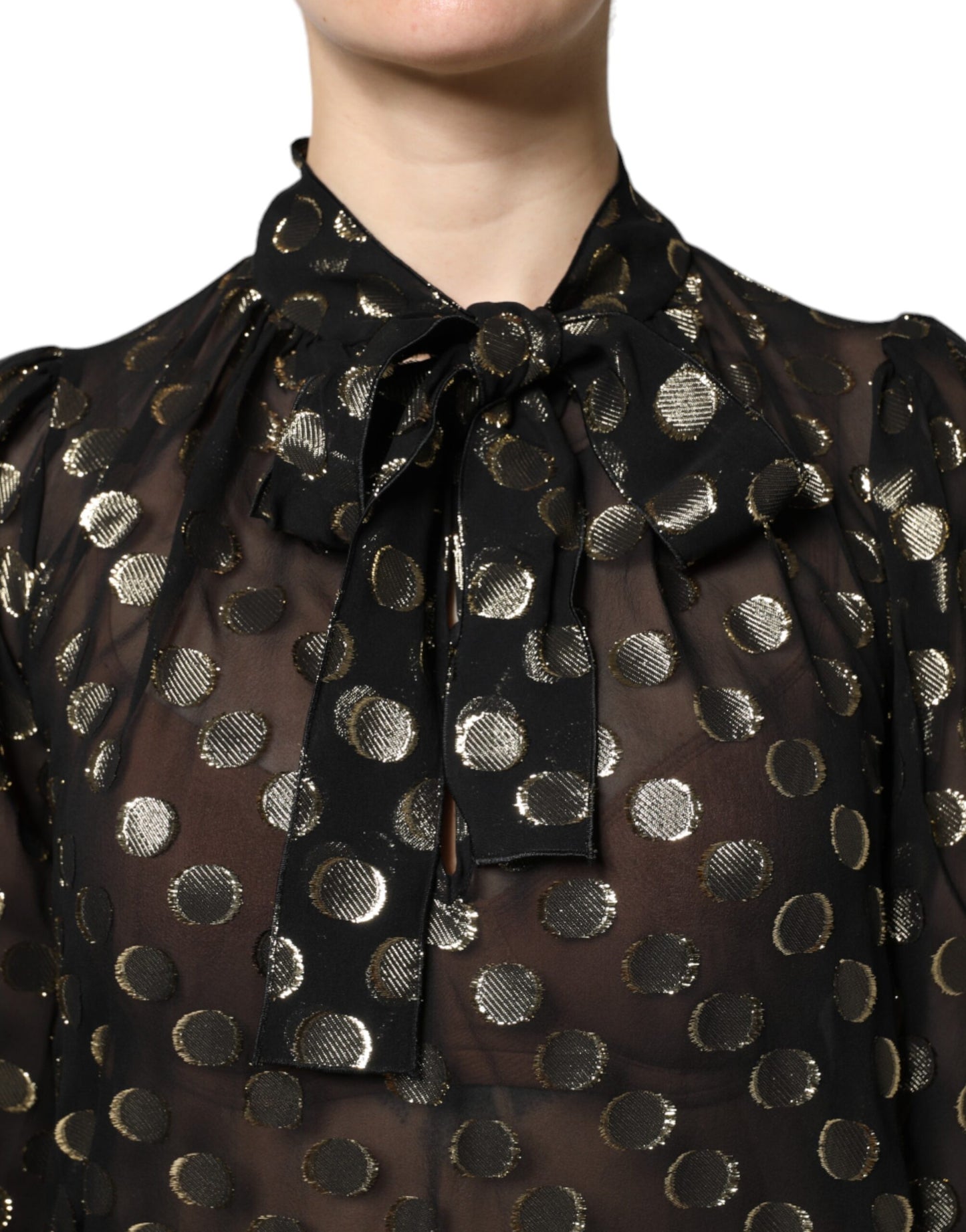 Dolce &amp; Gabbana Svart Transparent Blustopp med Knytband och Prickar