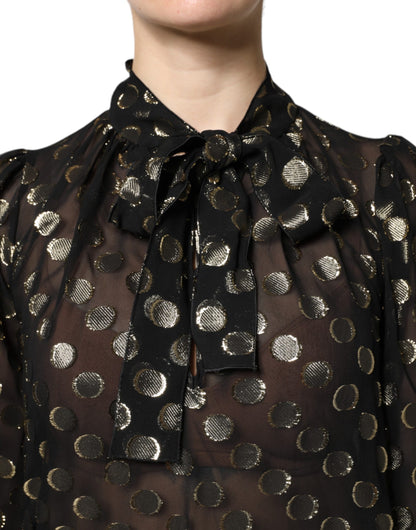Dolce &amp; Gabbana Svart Transparent Blustopp med Knytband och Prickar
