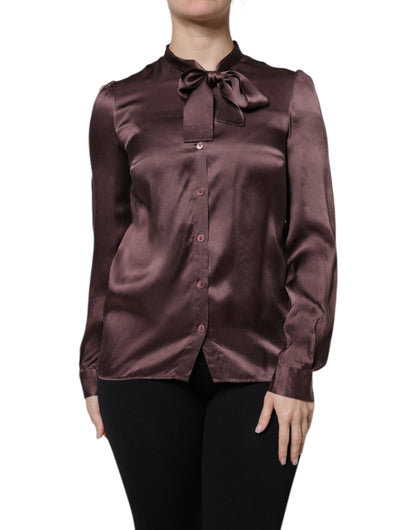 Dolce &amp; Gabbana Brun Ascot-krage Långärmad Blus Topp