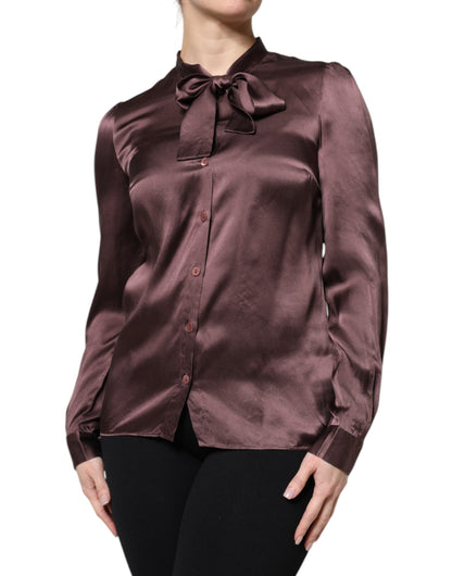 Dolce &amp; Gabbana Brun Ascot-krage Långärmad Blus Topp