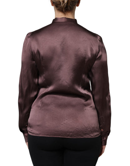 Dolce &amp; Gabbana Brun Ascot-krage Långärmad Blus Topp