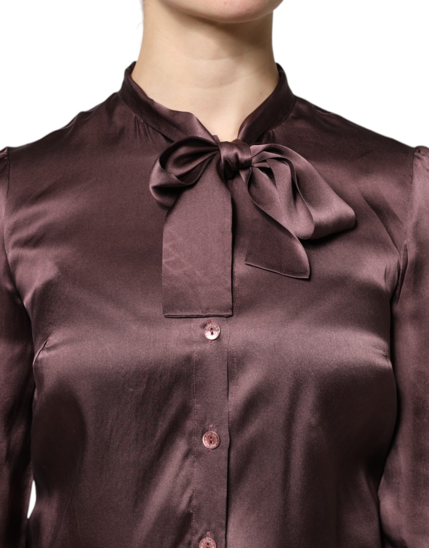 Dolce &amp; Gabbana Brun Ascot-krage Långärmad Blus Topp