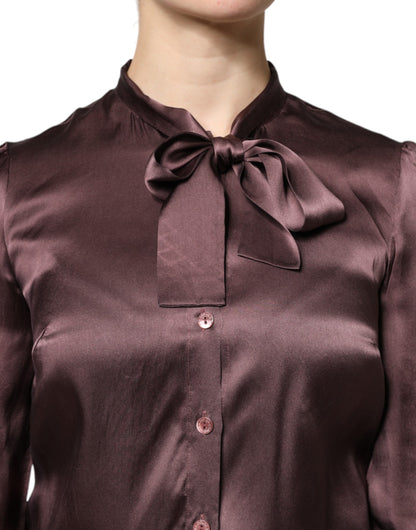 Dolce &amp; Gabbana Brun Ascot-krage Långärmad Blus Topp