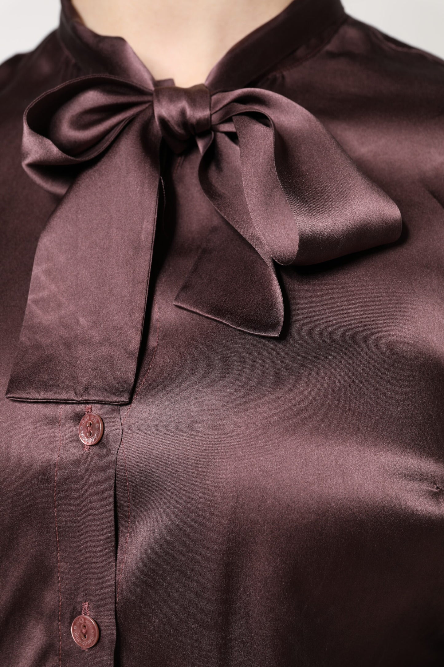 Dolce &amp; Gabbana Brun Ascot-krage Långärmad Blus Topp