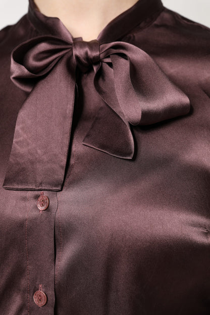 Dolce &amp; Gabbana Brun Ascot-krage Långärmad Blus Topp