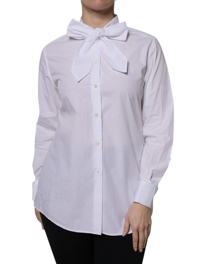 Dolce &amp; Gabbana Vit Ascot-krage Långärmad Blus Topp
