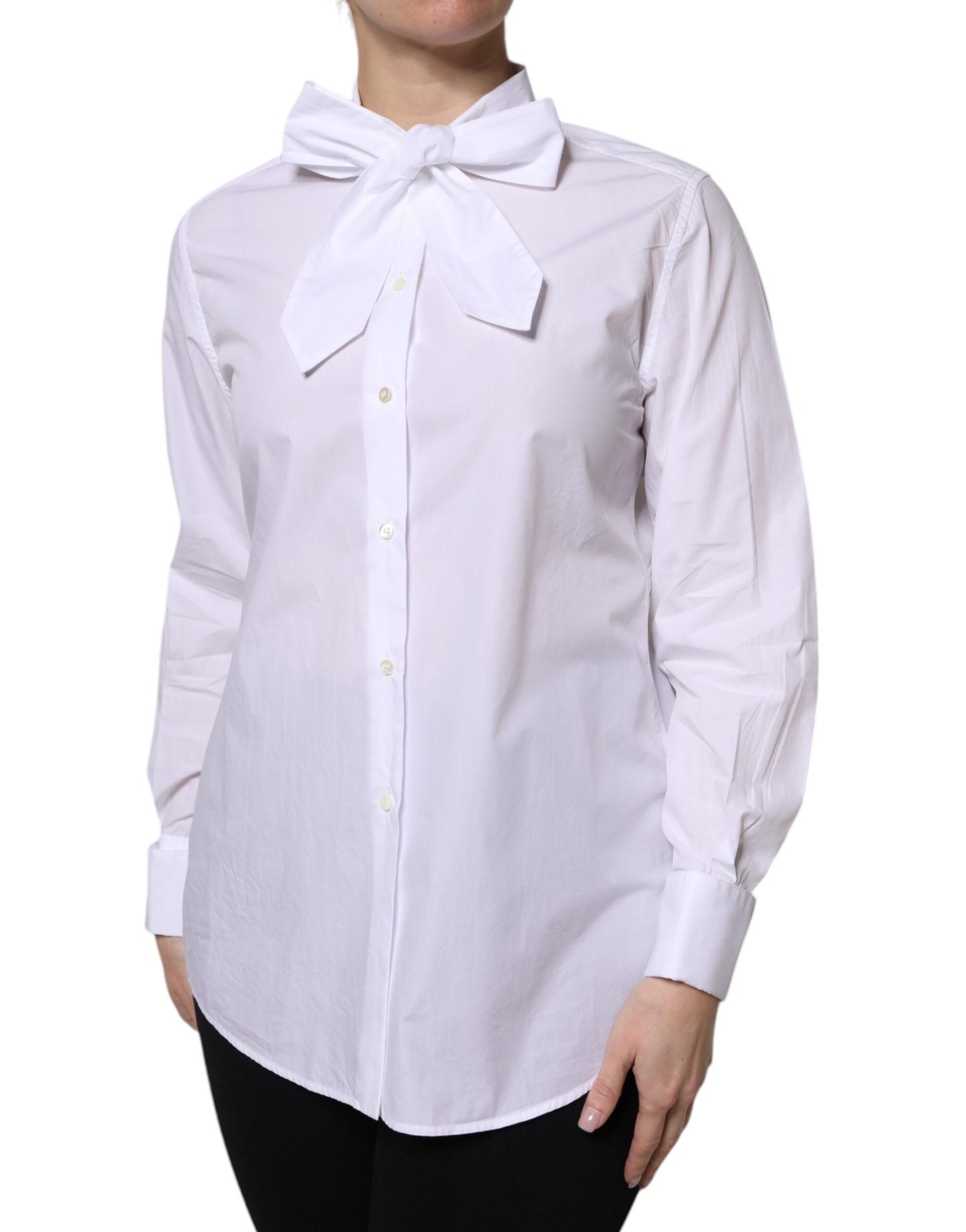 Dolce &amp; Gabbana Vit Ascot-krage Långärmad Blus Topp