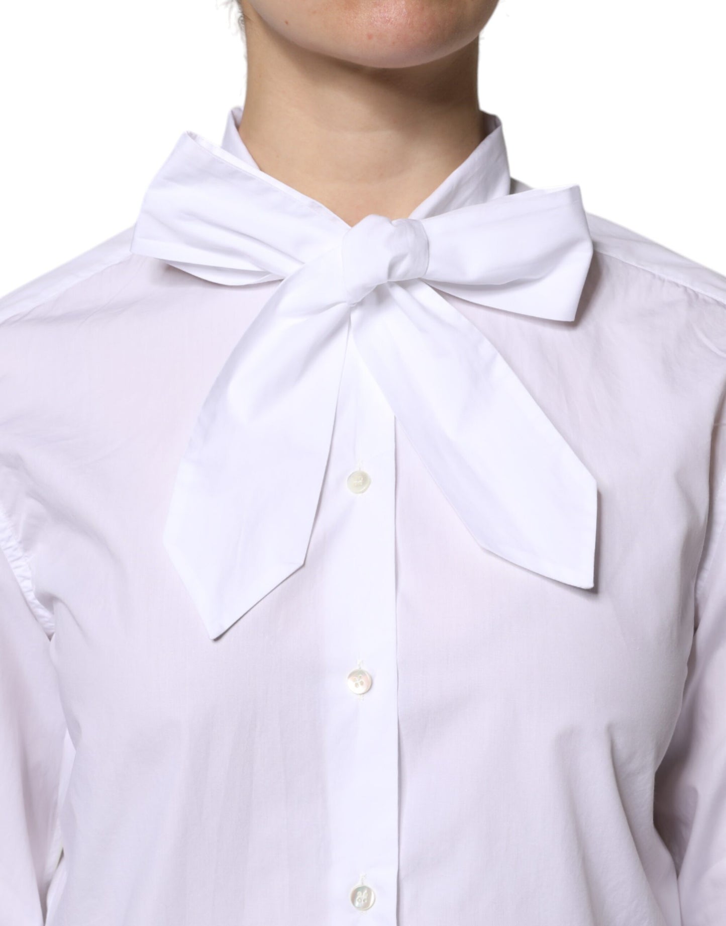 Dolce &amp; Gabbana Vit Ascot-krage Långärmad Blus Topp