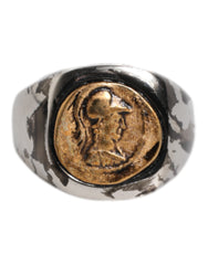 Dolce & Gabbana Silver Tone Engraved Two Color Real Brass Ring