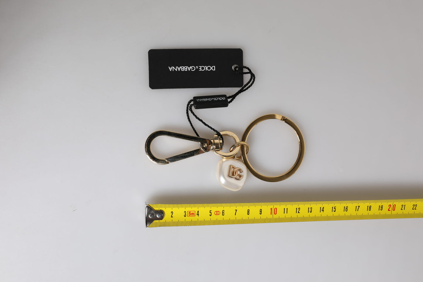 Dolce & Gabbana Chic Gold Brass Faux Pearl Letter Charm Keyring Keychain