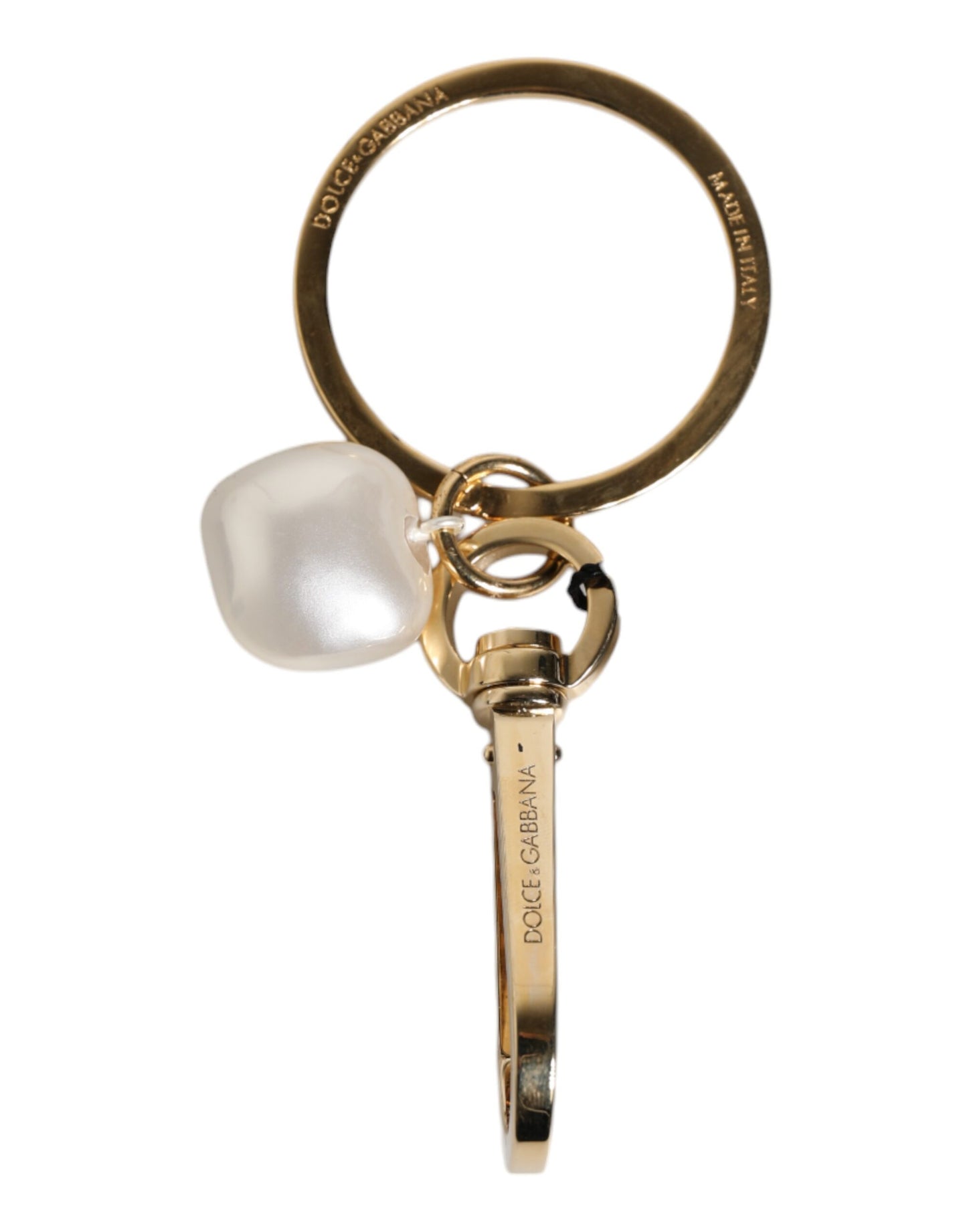 Dolce & Gabbana Chic Gold Brass Faux Pearl Letter Charm Keyring Keychain