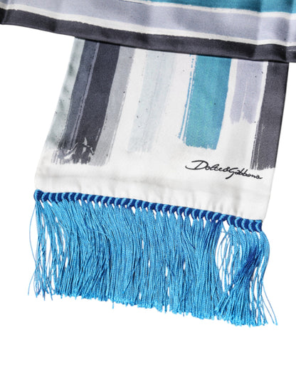 Dolce & Gabbana Multicolor Stripes Silk Fringes Neck Foulard Scarf