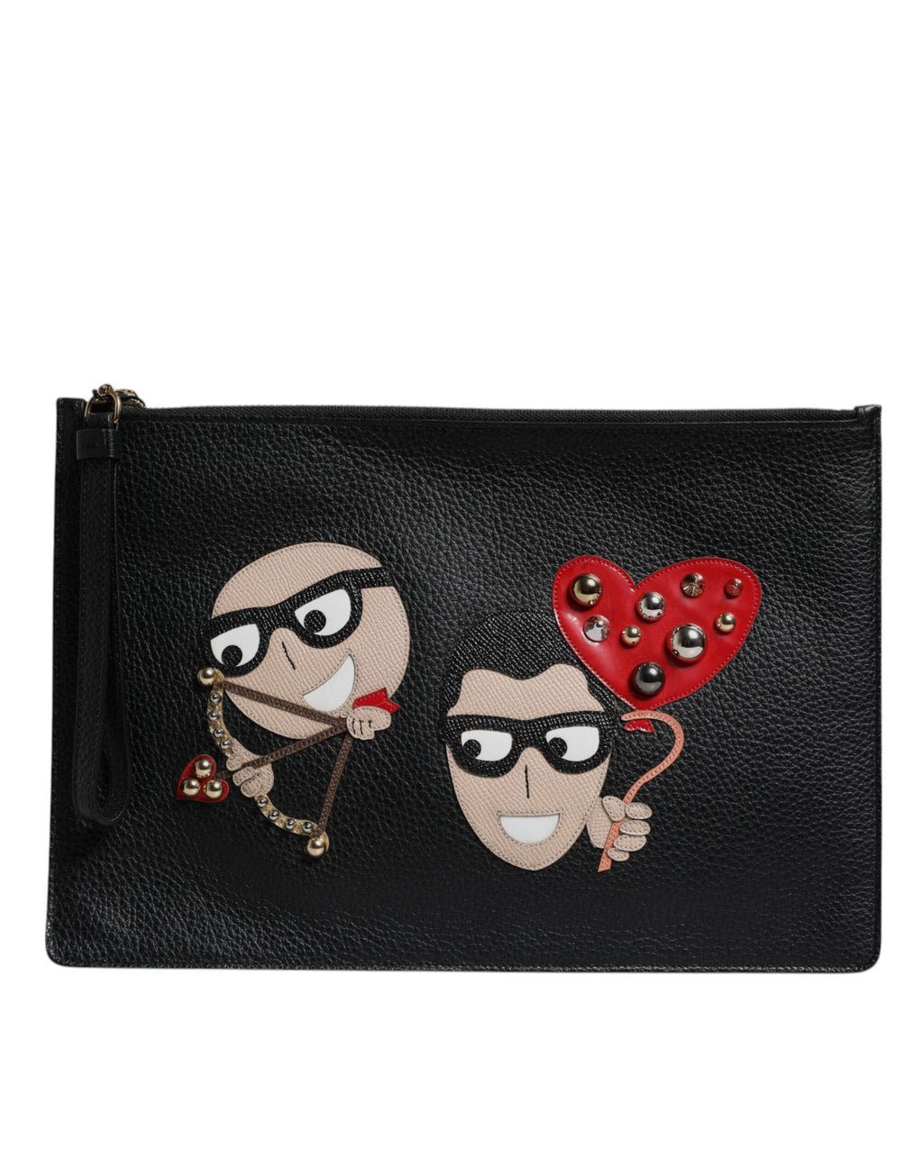 Svart #DGFamily utsmykket clutch i skinn