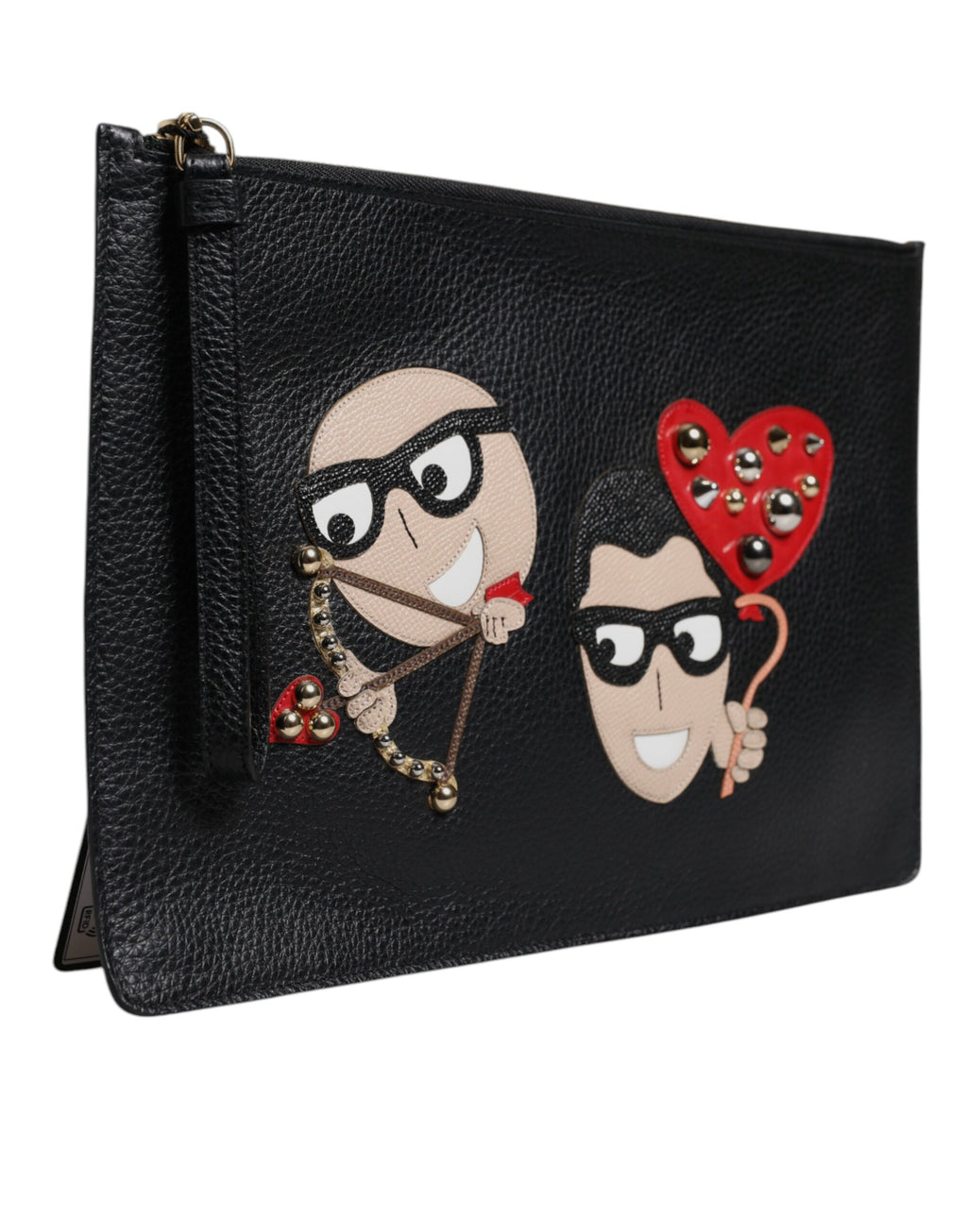 Svart #DGFamily utsmykket clutch i skinn