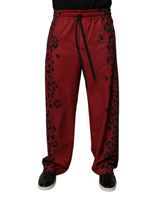 Dolce &amp; Gabbana Röda Leopardmönstrade Polyester Herrjoggingbyxor