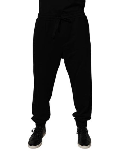 Dolce &amp; Gabbana svarta bomullsjoggingbyxor med kronlogotyp