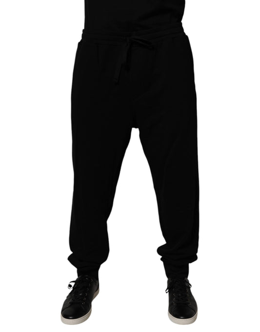 Dolce &amp; Gabbana svarta bomullsjoggingbyxor med kronlogotyp