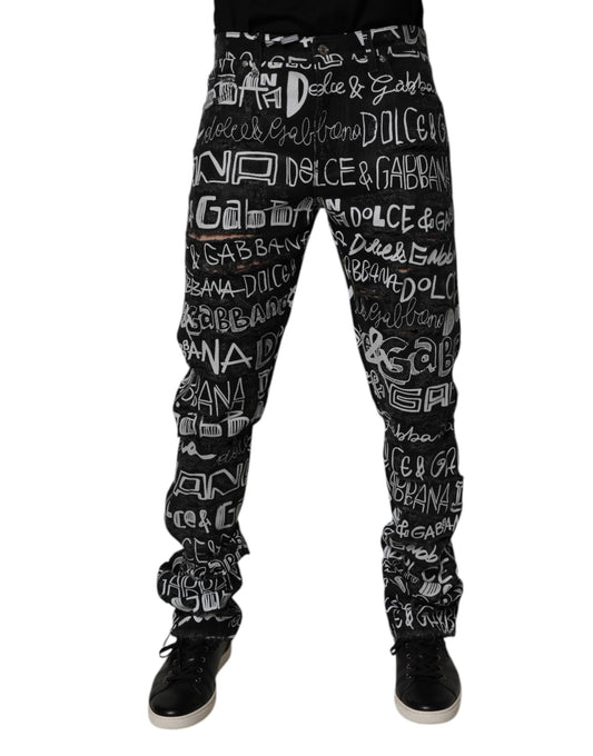Dolce &amp; Gabbana svarta raka denimjeans med logotyp och tryck i bomull
