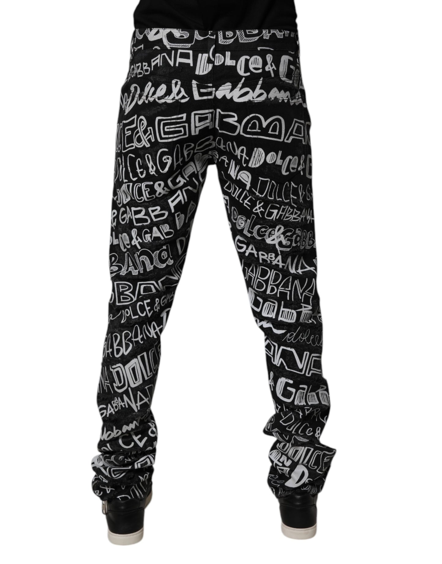Dolce &amp; Gabbana svarta raka denimjeans med logotyp och tryck i bomull