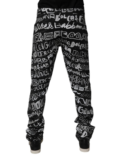 Dolce &amp; Gabbana svarta raka denimjeans med logotyp och tryck i bomull