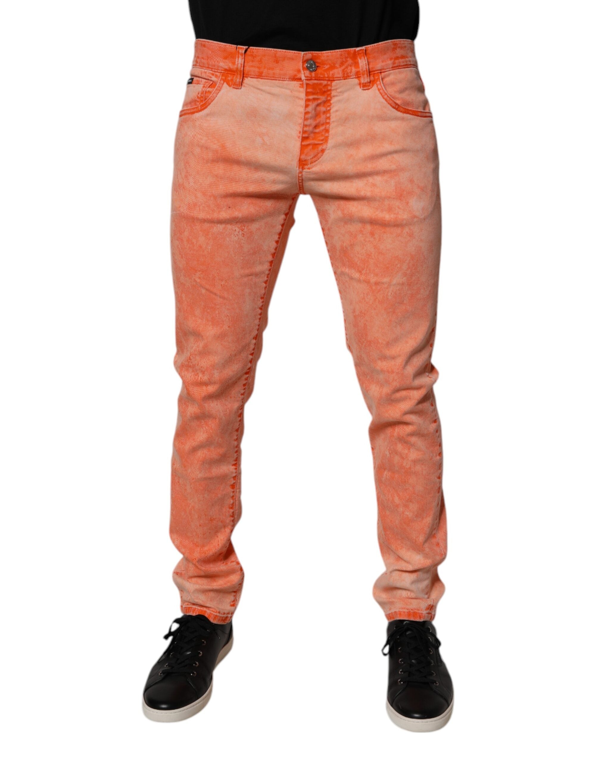 Dolce & Gabbana Orange Tie Dye Cotton Skinny Men Denim Jeans