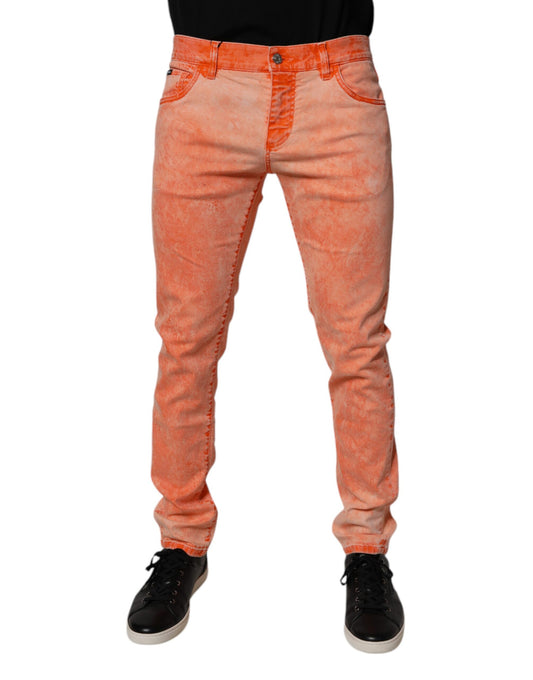 Dolce &amp; Gabbana Orange Tie Dye Bomull Skinny Herrjeans