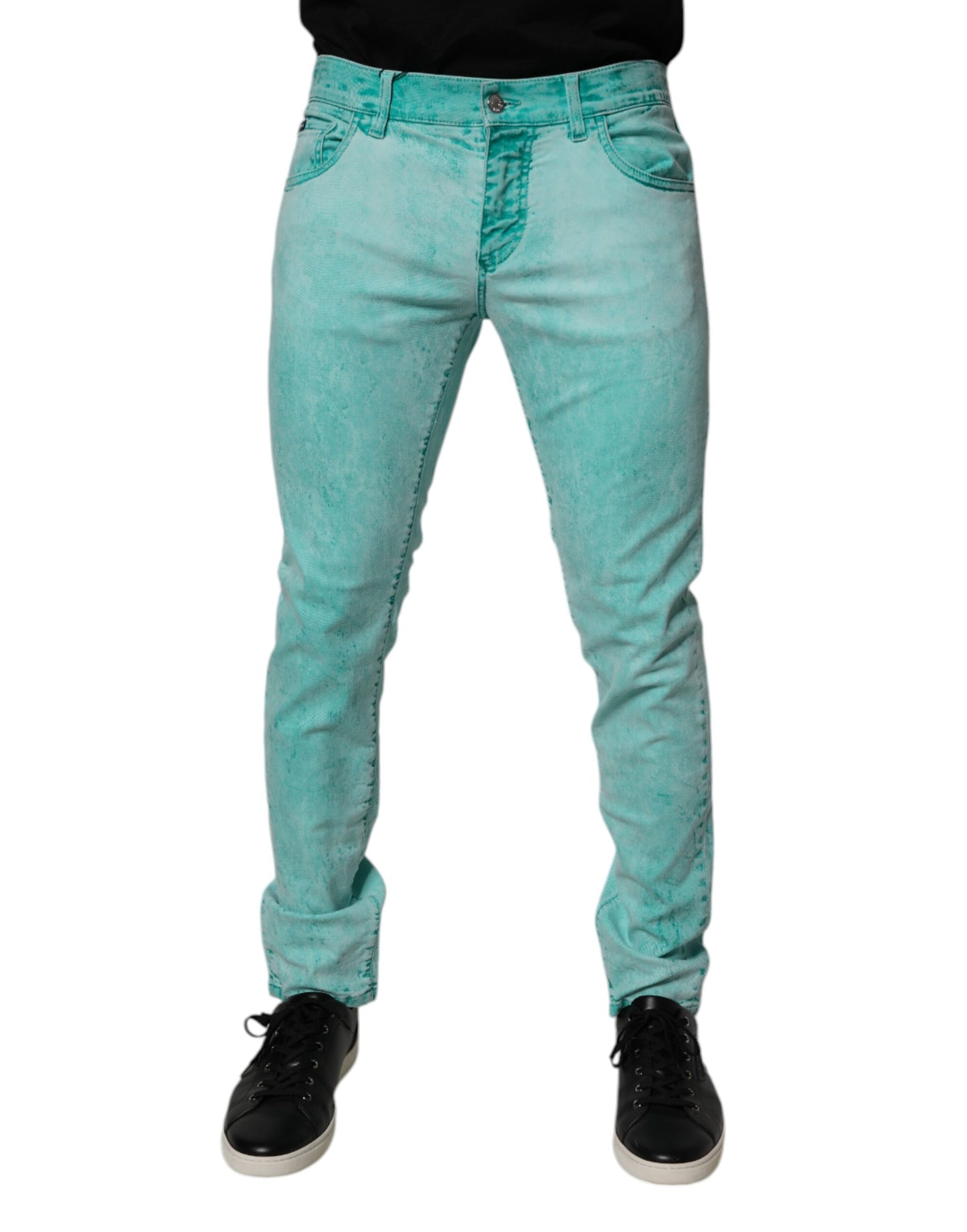 Dolce &amp; Gabbana Gröna Tie Dye Bomull Skinny Herrjeans