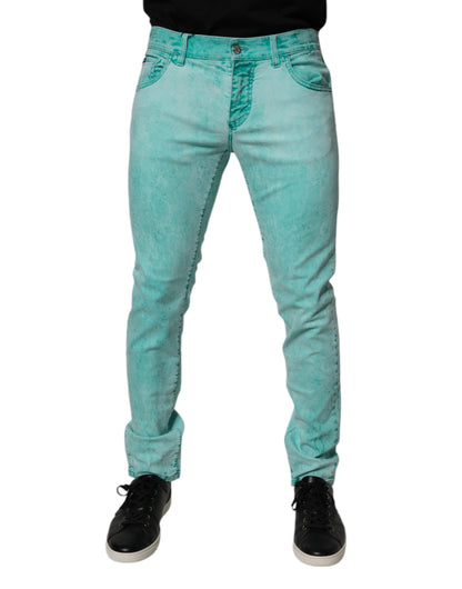 Dolce &amp; Gabbana Gröna Tie Dye Bomull Skinny Herrjeans