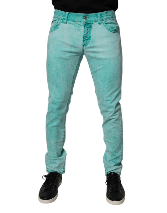 Dolce &amp; Gabbana Gröna Tie Dye Bomull Skinny Herrjeans