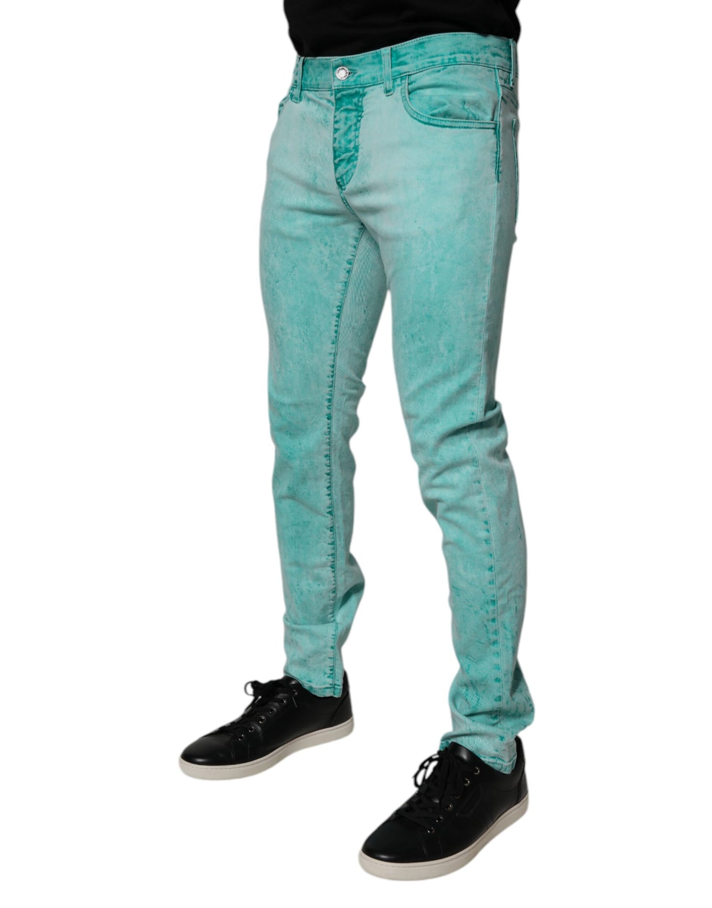 Dolce &amp; Gabbana Gröna Tie Dye Bomull Skinny Herrjeans