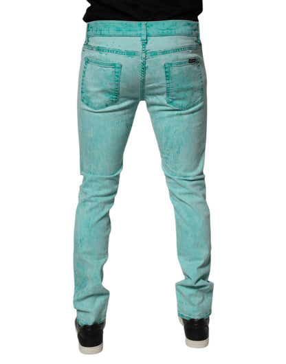 Dolce &amp; Gabbana Gröna Tie Dye Bomull Skinny Herrjeans