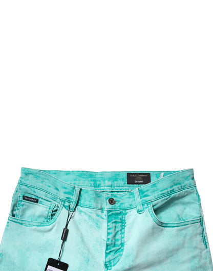 Dolce &amp; Gabbana Gröna Tie Dye Bomull Skinny Herrjeans