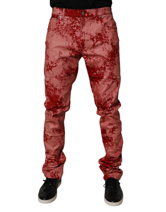 Dolce &amp; Gabbana Röda Tie Dye Bomull Skinny Herrjeans
