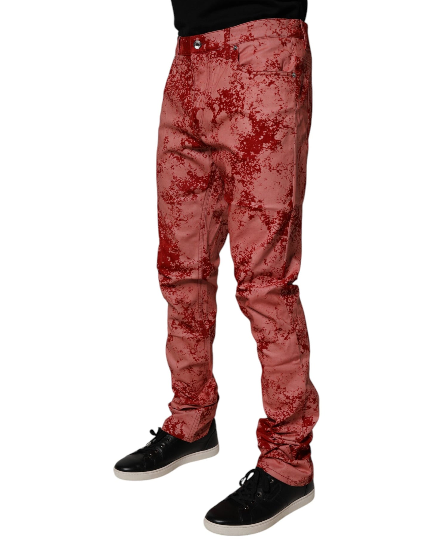 Dolce &amp; Gabbana Röda Tie Dye Bomull Skinny Herrjeans