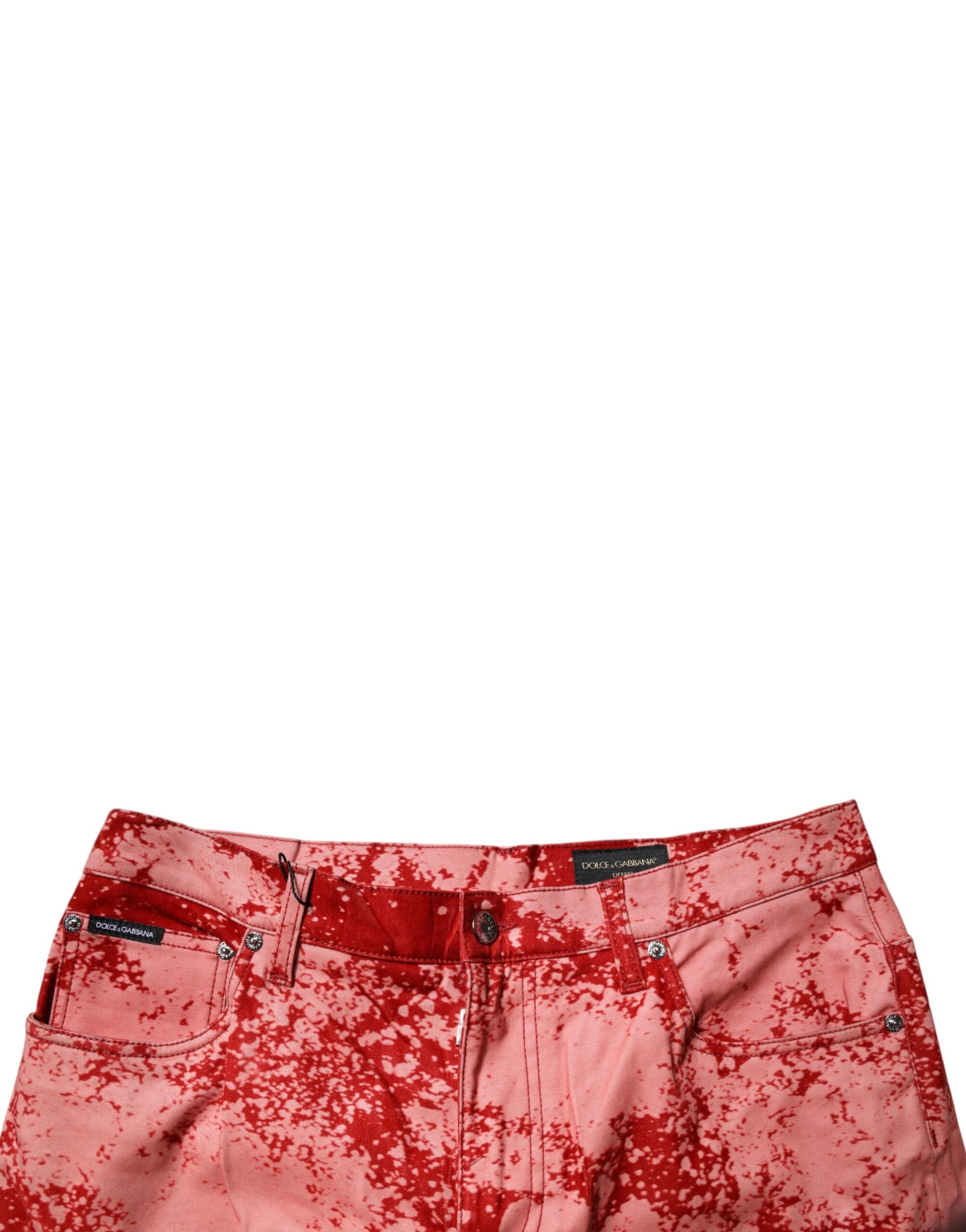 Dolce & Gabbana Red Tie Dye Cotton Skinny Men Denim Jeans