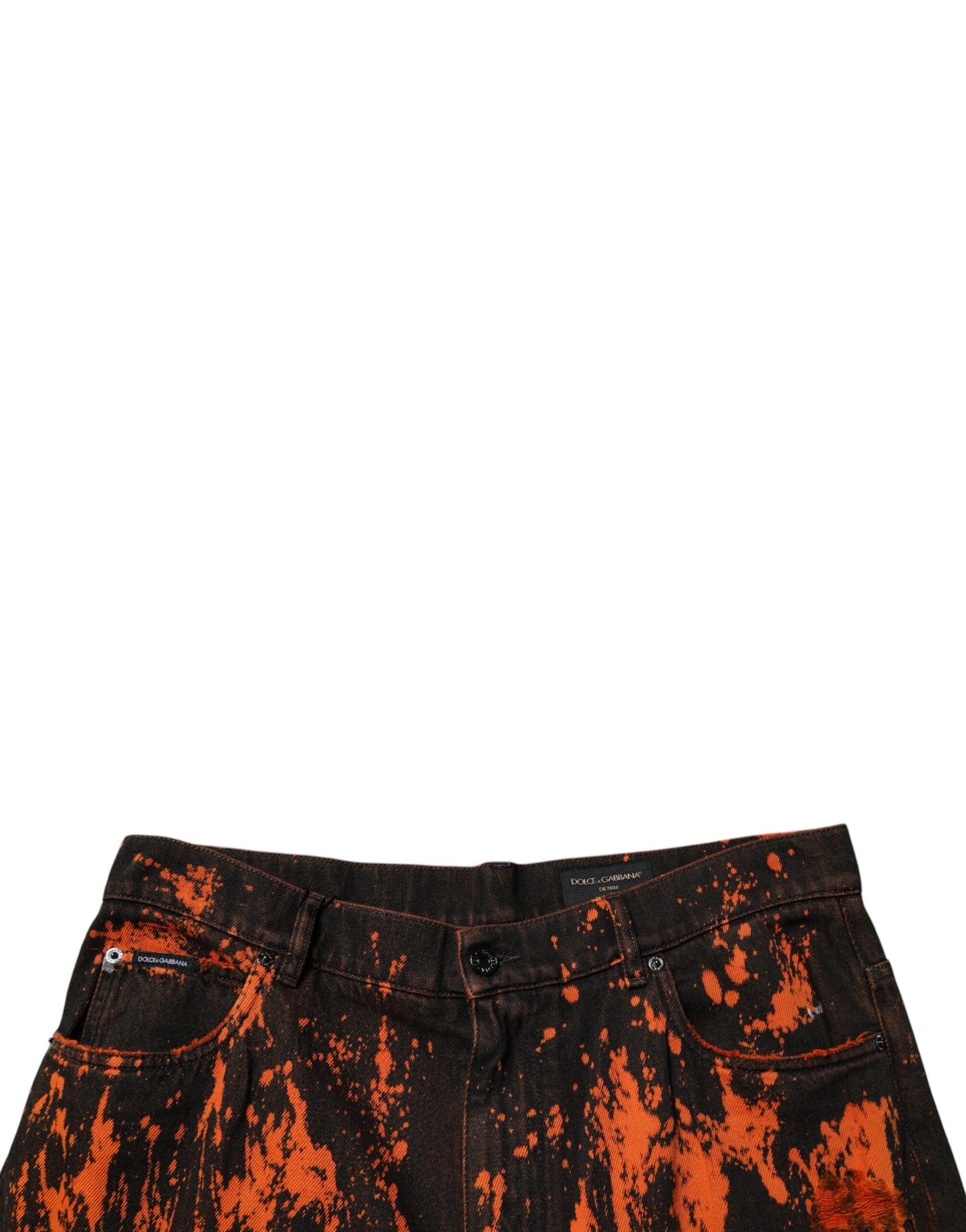 Dolce &amp; Gabbana Svarta Röda Tie Dye Bomull Raka Denim Jeans