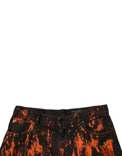Dolce &amp; Gabbana Svarta Röda Tie Dye Bomull Raka Denim Jeans