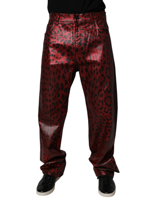 Dolce &amp; Gabbana Röda Leopard Bomull Raka Herrjeans