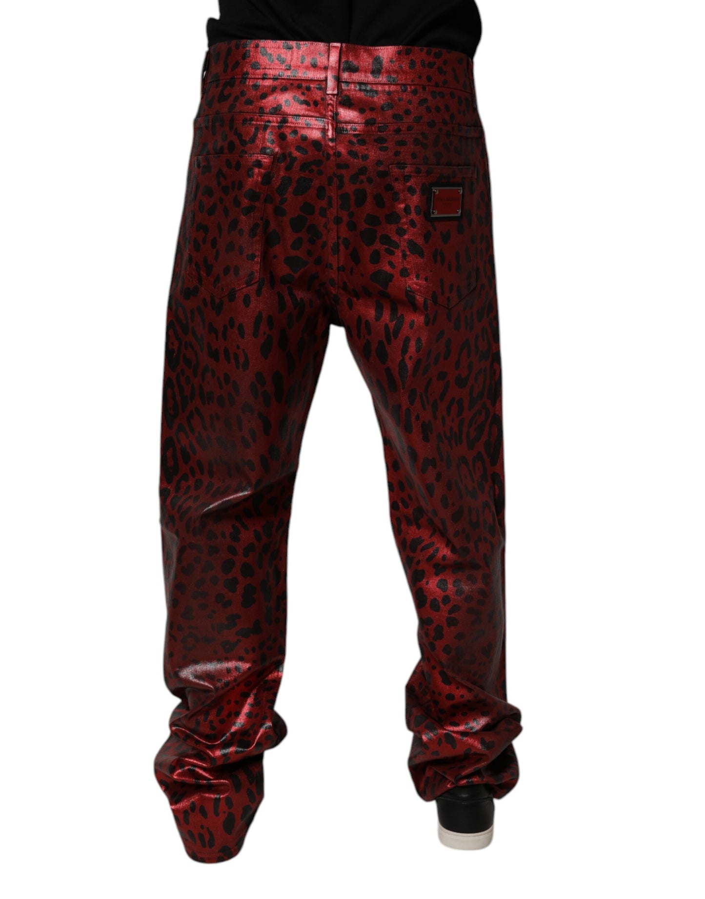 Dolce &amp; Gabbana Röda Leopard Bomull Raka Herrjeans