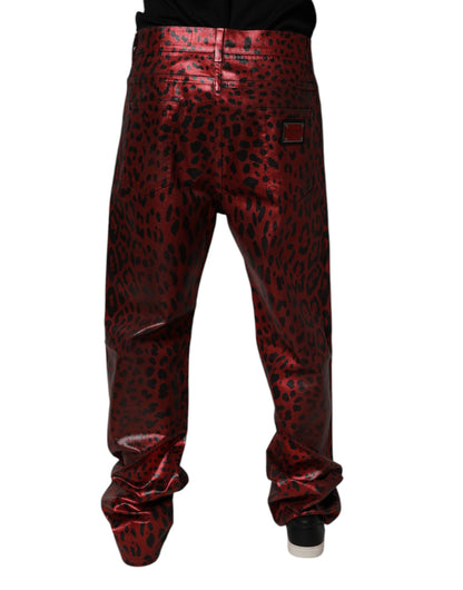 Dolce &amp; Gabbana Röda Leopard Bomull Raka Herrjeans