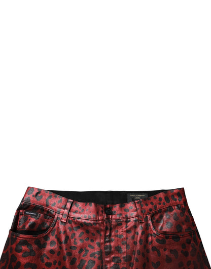 Dolce &amp; Gabbana Röda Leopard Bomull Raka Herrjeans